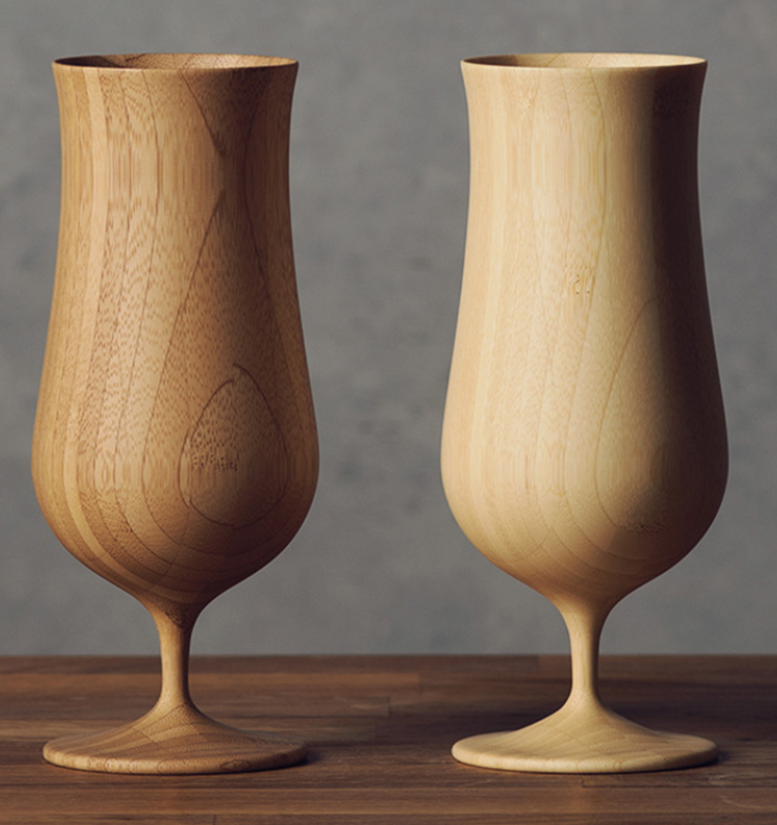 Bamboo Vessel Beer Glasses 12.8 fl oz (380 ml) Pair Set