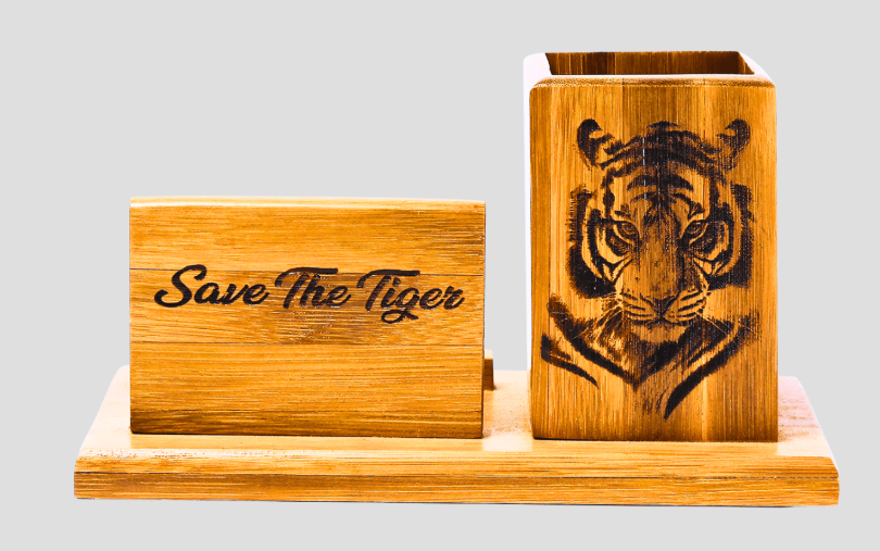 Bamboo Pen Stand With Card Holder