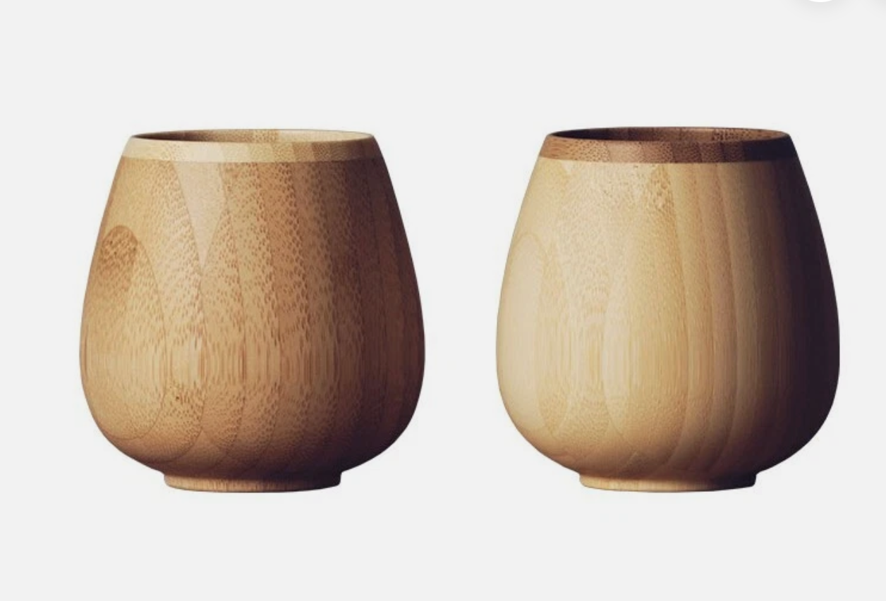 Bamboo Rocking Vessel White/Brown Pair Set Wine Glass Beer Glass Made in Japan