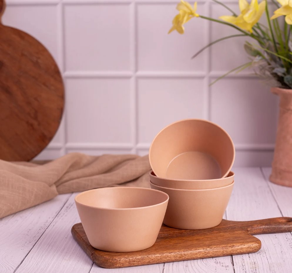 Brown Earthy Elegance Bamboo Katoris / Small Bowls- Set of 4