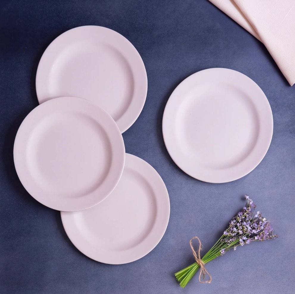 Creamy Cloud White Bamboo Quarter Plates- Set of 4